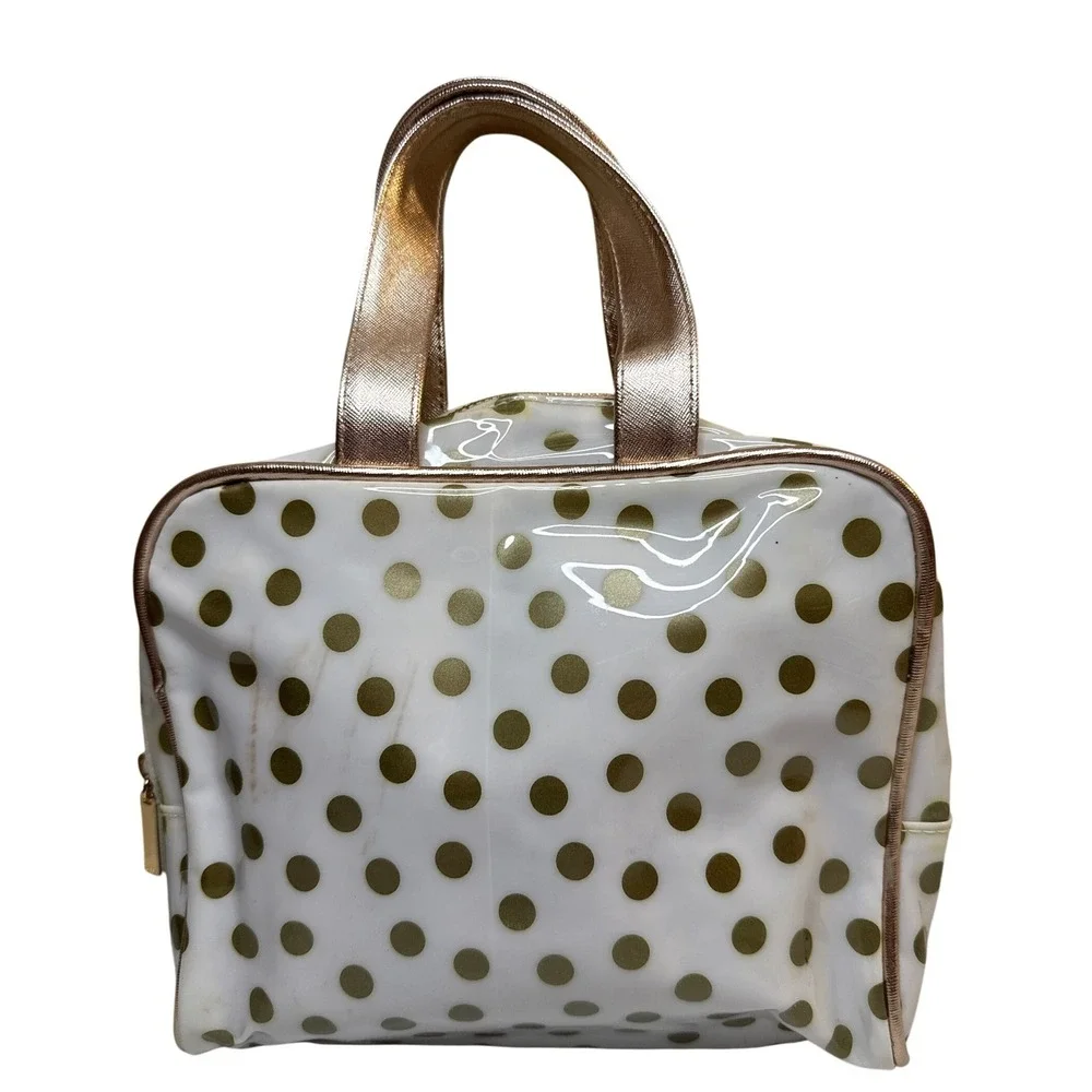 Clear Gold Polka‎ Dot Cosmetic Bag Tote Organizer Pouch Makeup Travel Toiletry